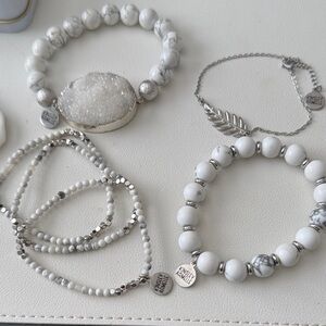 Kinsley Armelle Silver and White Druzy Bracelet Set